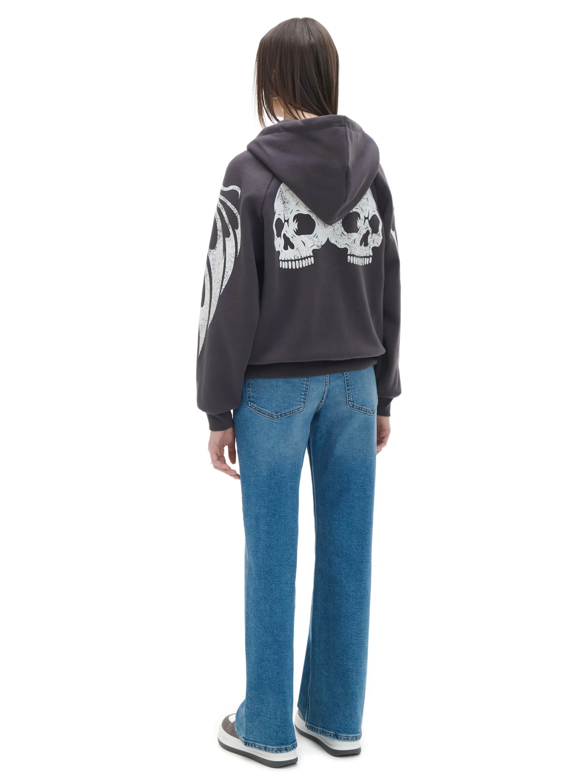 Cropp Bluzy*Czarna bluza hoodie z czaszkami