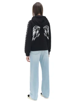 Cropp Bluzy*Czarna bluza hoodie z motywem skrzydeł