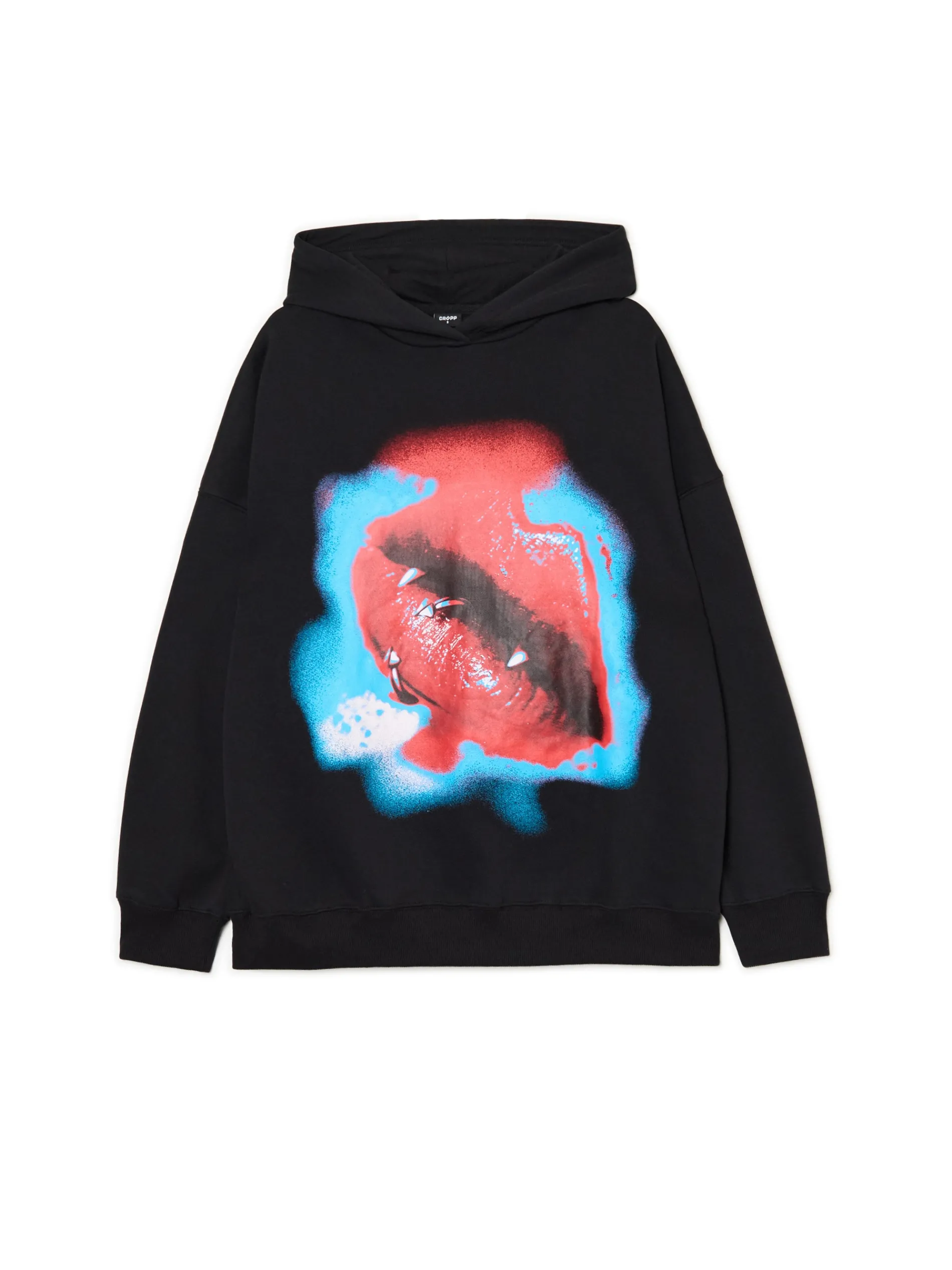 Cropp Bluzy*Czarna bluza hoodie z nadrukiem