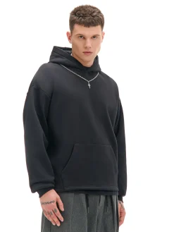 Cropp Bluzy*Czarna bluza hoodie z naszyjnikiem