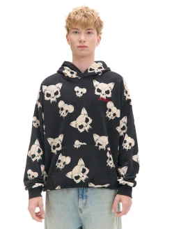 Cropp Bluzy*Czarna bluza z czaszkami kotów