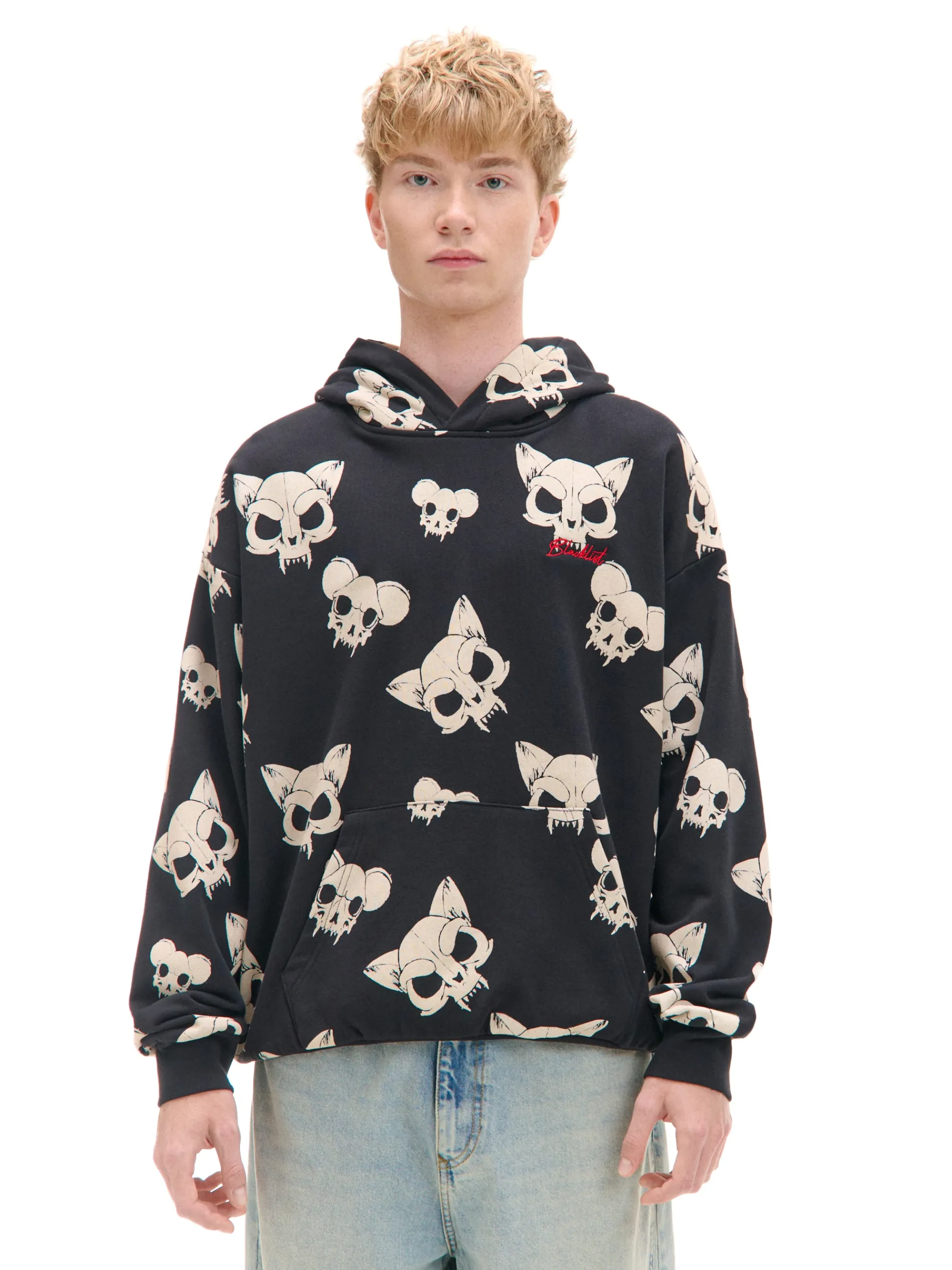 Cropp Bluzy*Czarna bluza z czaszkami kotów