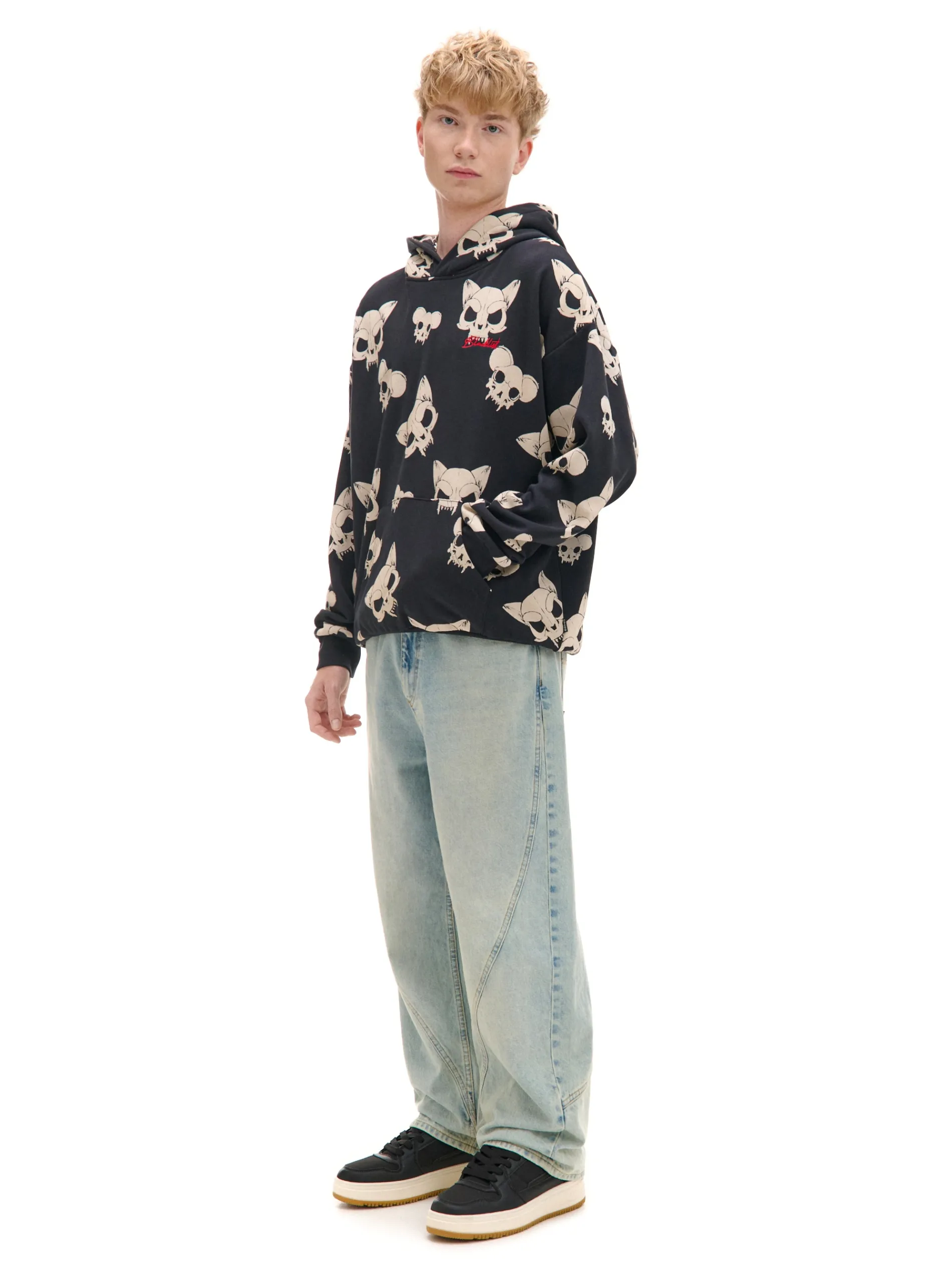 Cropp Bluzy*Czarna bluza z czaszkami kotów