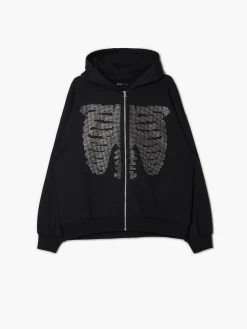 Cropp Bluzy*Czarna bluza z kapturem i aplikacją