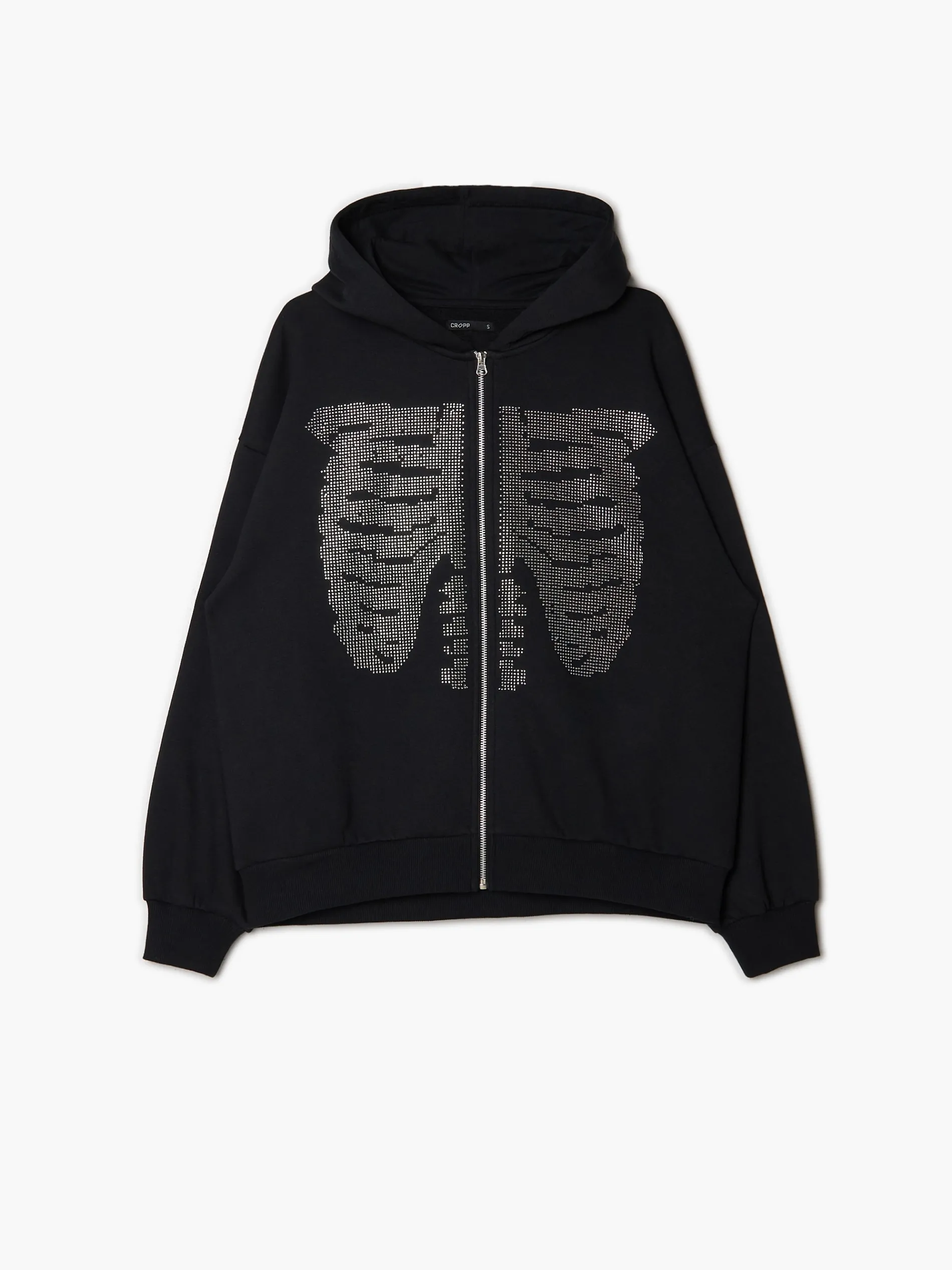 Cropp Bluzy*Czarna bluza z kapturem i aplikacją