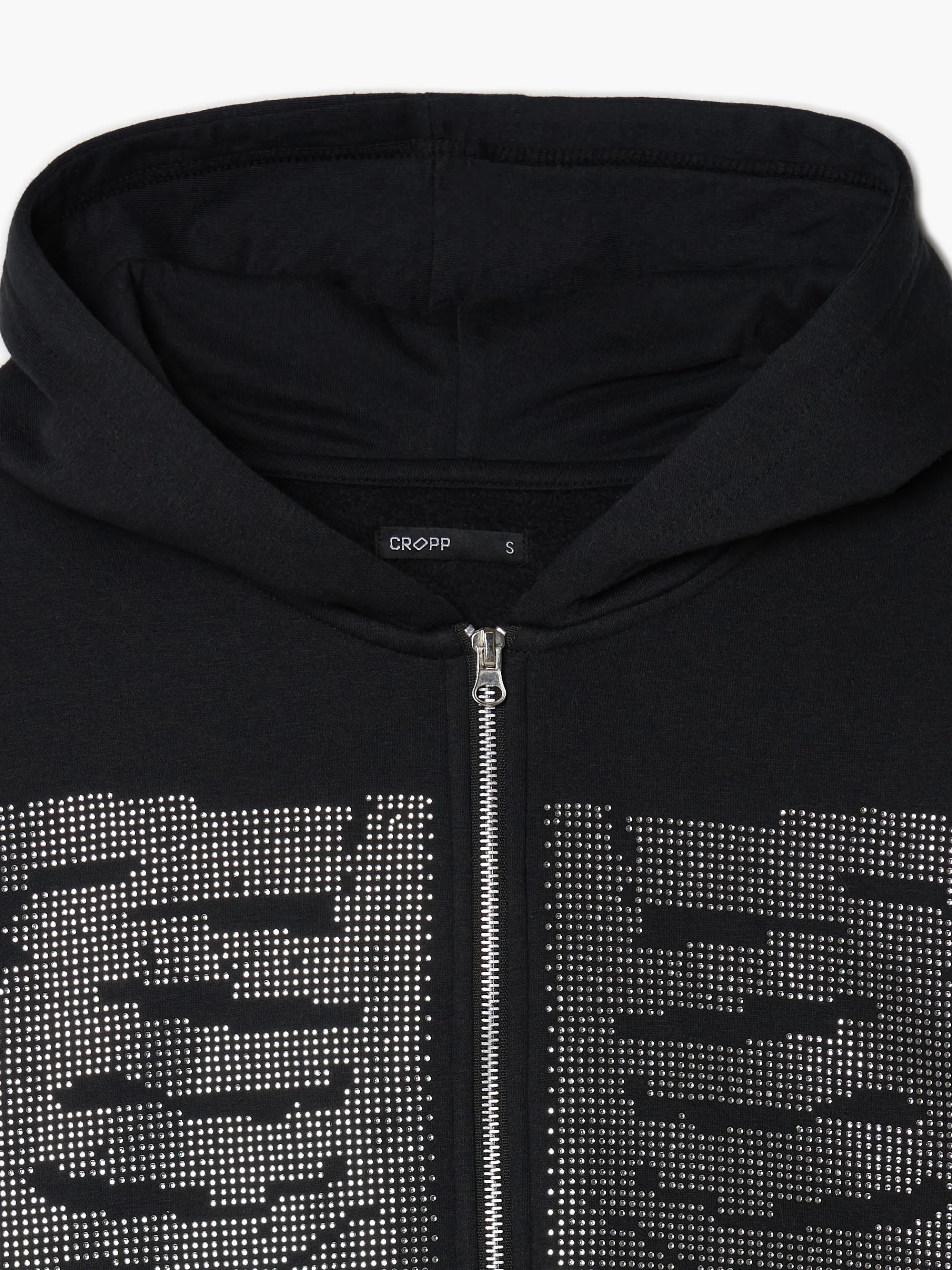 Cropp Bluzy*Czarna bluza z kapturem i aplikacją