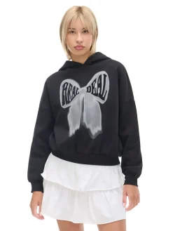 Cropp Bluzy*Czarna bluza z kapturem i nadrukiem