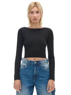 Cropp Koszulki, Topy*Czarna bluzka longsleeve z wiskozą