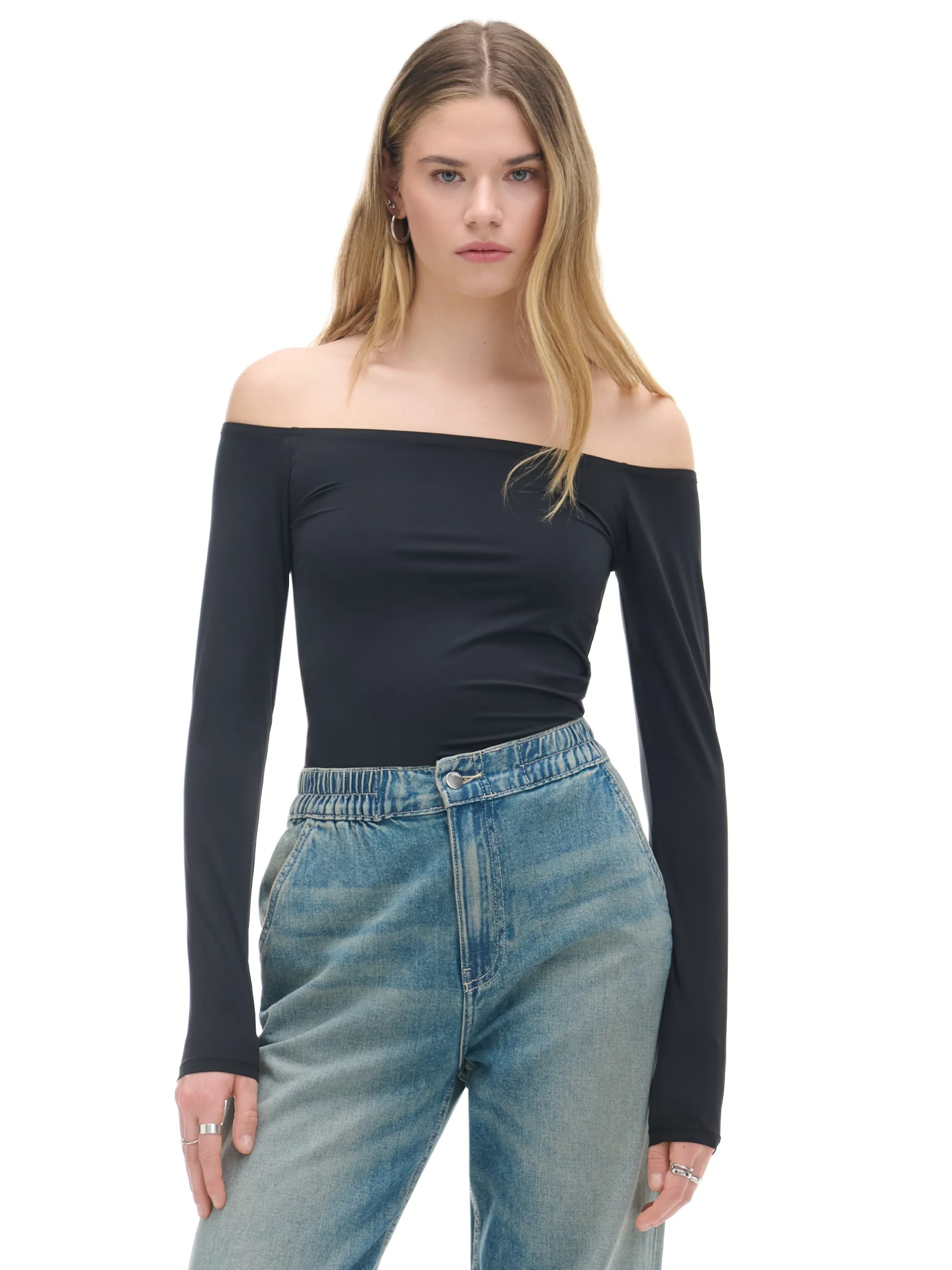 Cropp Koszulki, Topy*Czarna bluzka typu carmen