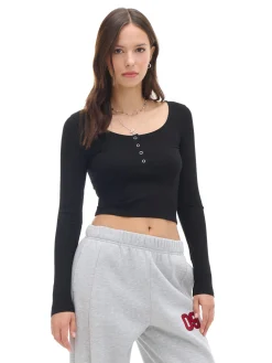 Cropp Koszulki, Topy*Czarna bluzka z długim rękawem