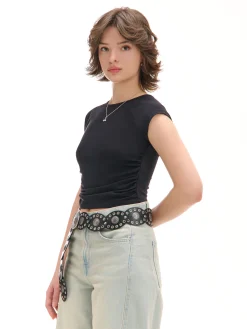 Cropp Koszulki, Topy*Czarna bluzka z marszczeniem