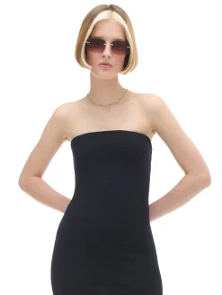 Cropp Sukienki, Kombinezony*Czarna gładka sukienka midi