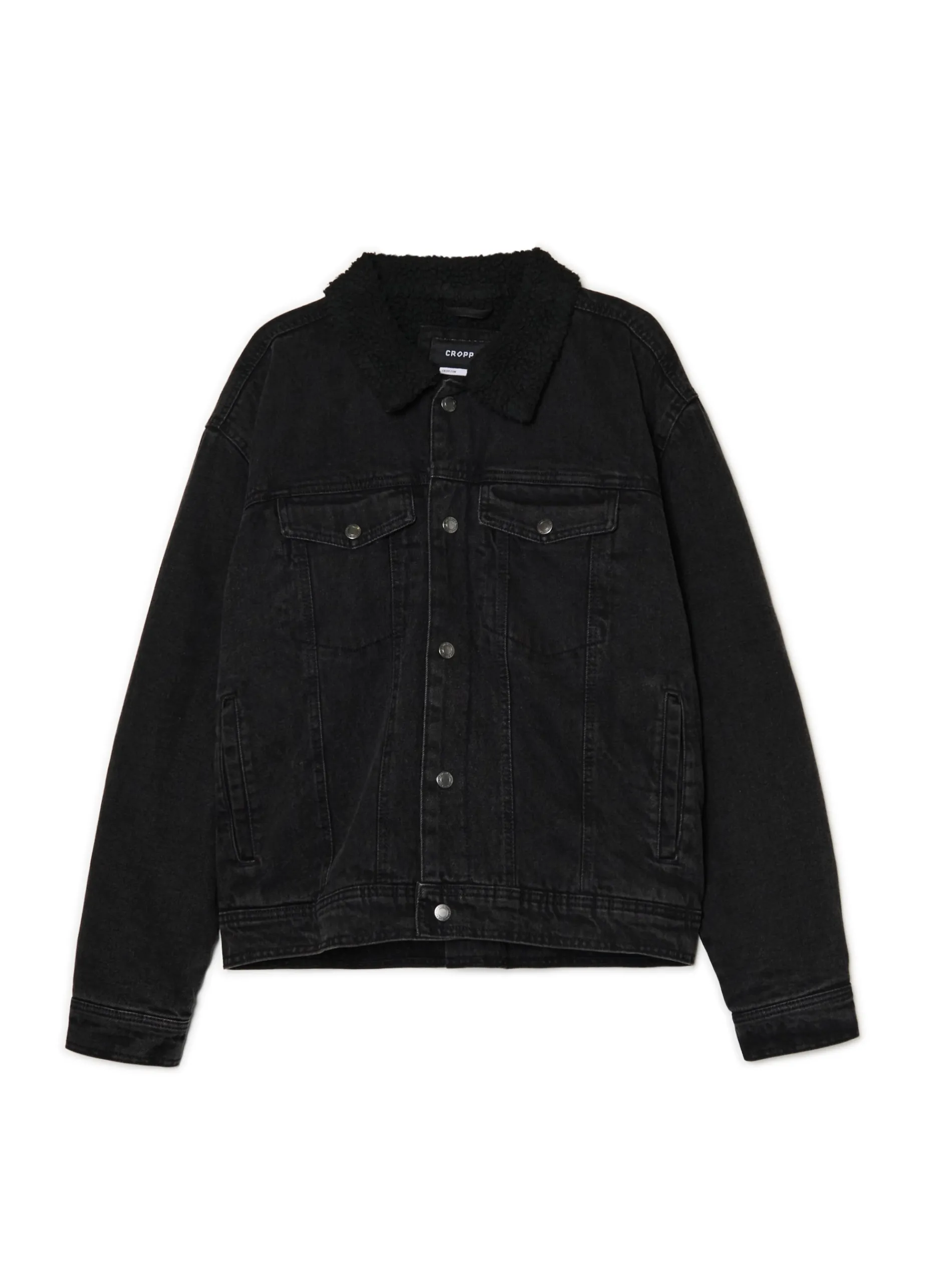 Cropp Kurtki, Płaszcze|Denim*Czarna jeansowa kurtka sherpa