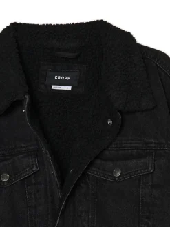 Cropp Kurtki, Płaszcze|Denim*Czarna jeansowa kurtka sherpa