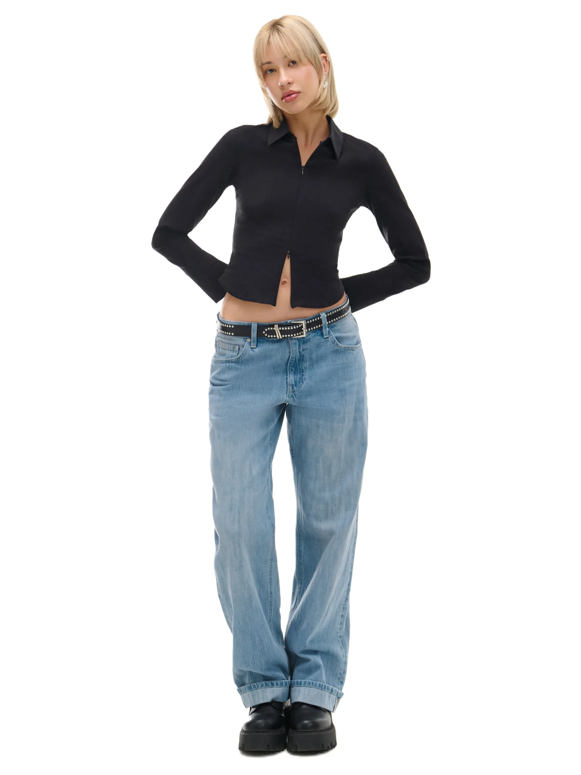 Cropp Koszule, Bluzki*Czarna koszula z podwójnym suwakiem