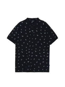 Cropp Koszulki*Czarna koszulka polo z nadrukami all over