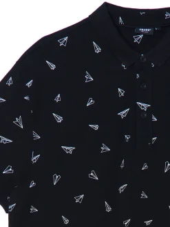 Cropp Koszulki*Czarna koszulka polo z nadrukami all over