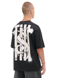 Cropp Koszulki*Czarna koszulka z nadrukiem po obu stronach