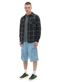 Cropp Koszule*Czarna kraciasta koszula z domieszką wełny