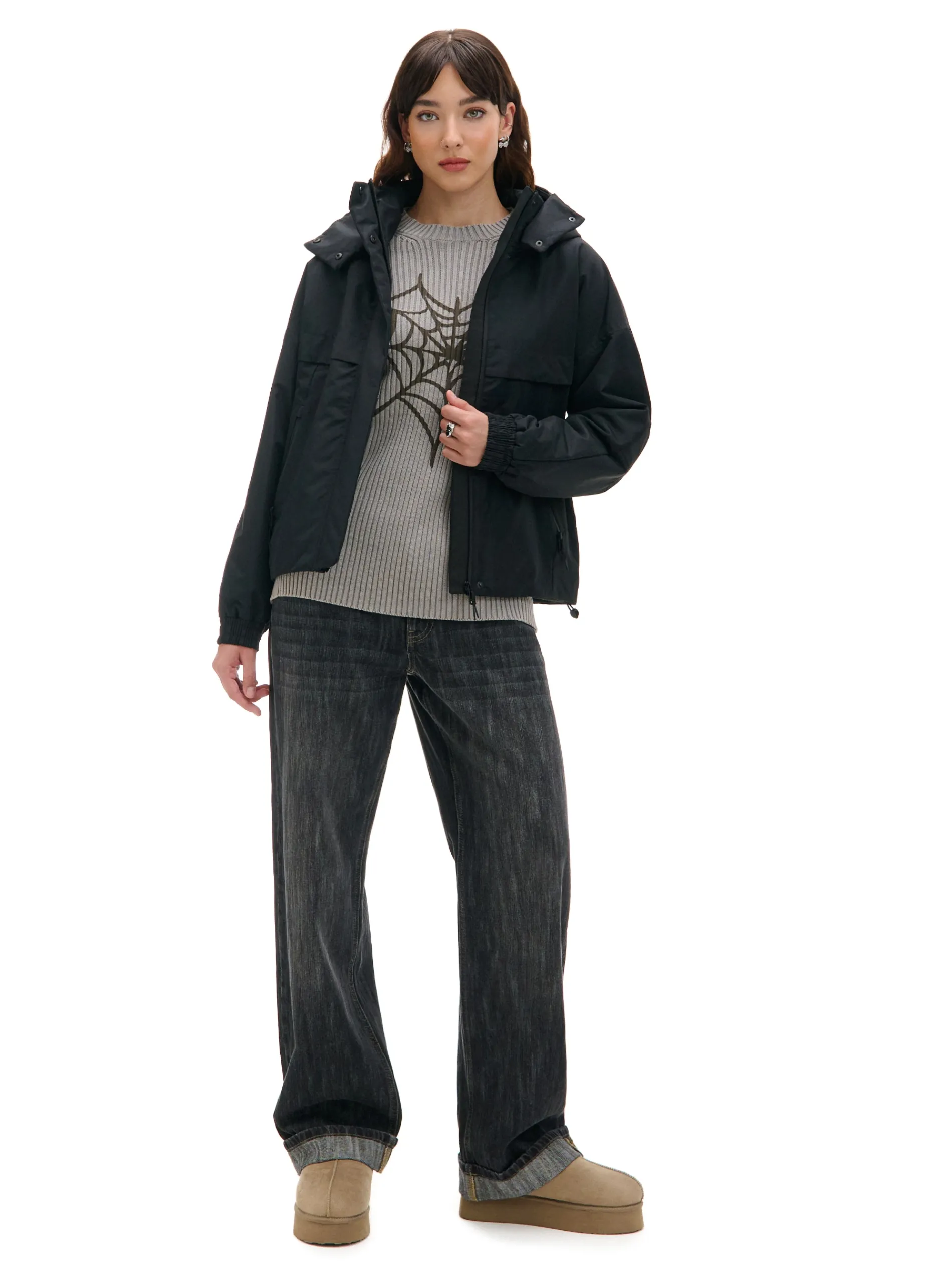 Cropp Kurtki, Płaszcze*Czarna kurtka anorak z kapturem