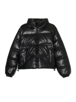 Cropp Kurtki, Płaszcze*Czarna kurtka puffer z efektem skóry