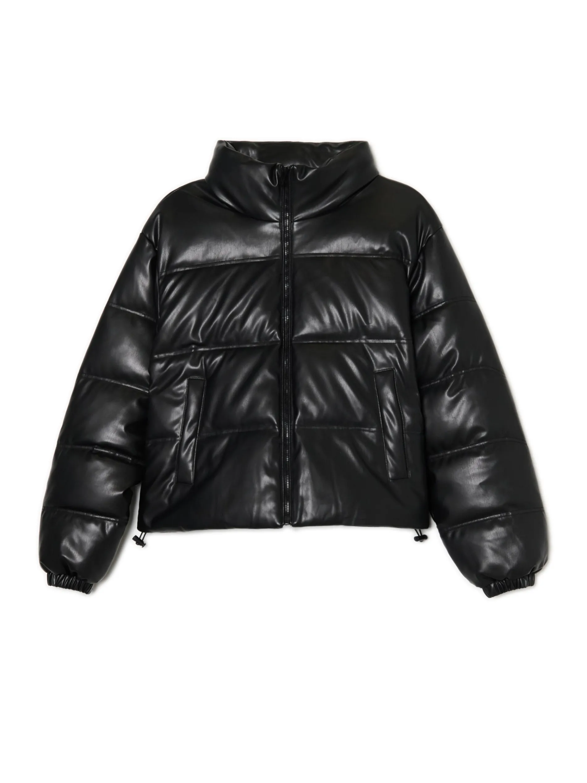 Cropp Kurtki, Płaszcze*Czarna kurtka puffer z efektem skóry