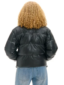 Cropp Kurtki, Płaszcze*Czarna kurtka puffer z efektem skóry