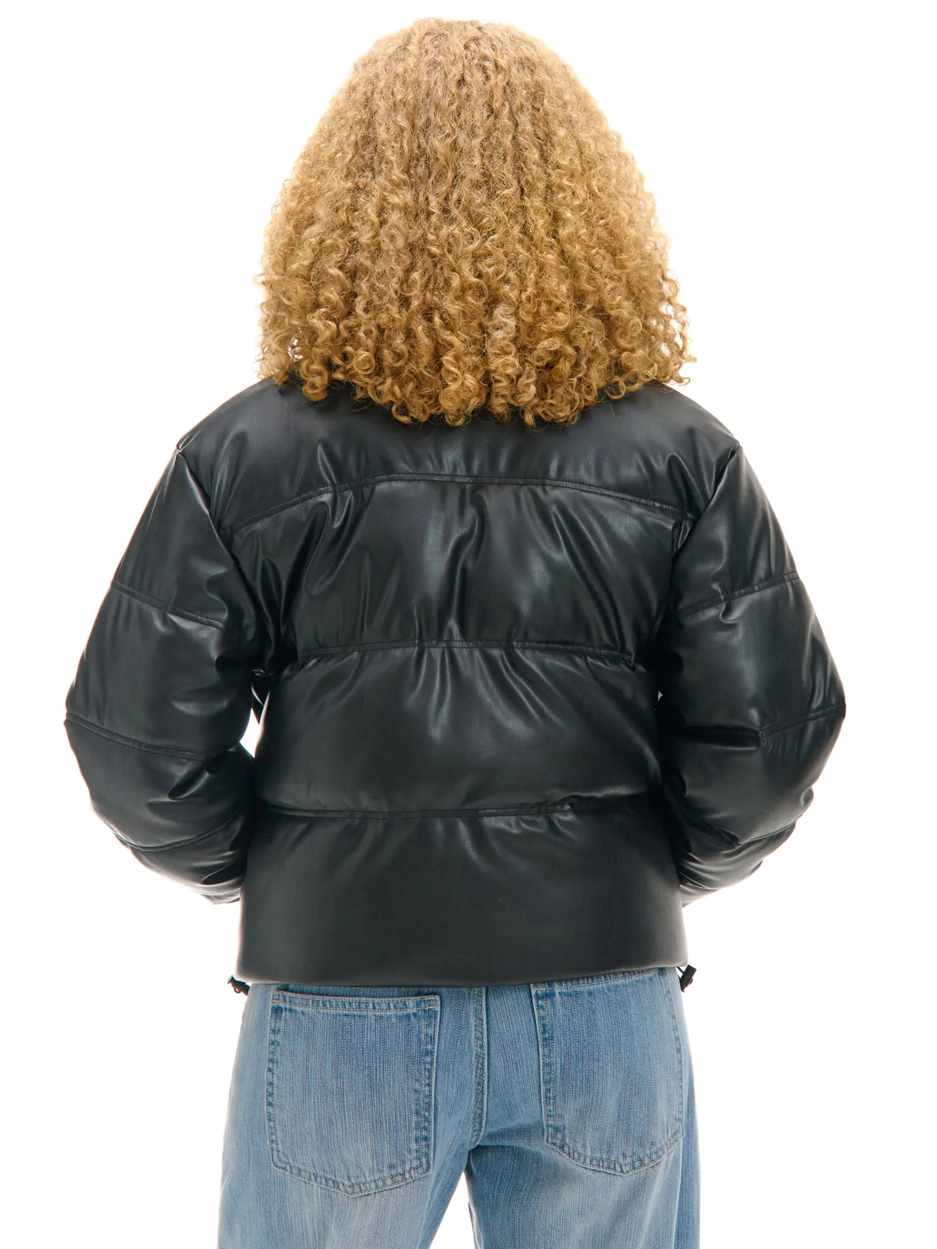 Cropp Kurtki, Płaszcze*Czarna kurtka puffer z efektem skóry