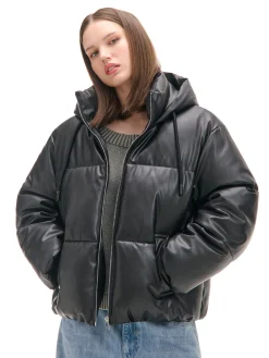 Cropp Kurtki, Płaszcze*Czarna kurtka puffer z kapturem