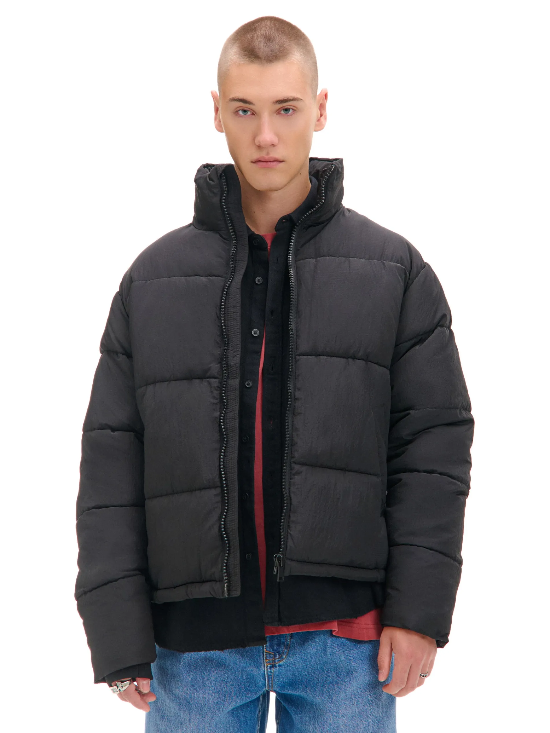 Cropp Kurtki Zimowe|Kurtki, Płaszcze*Czarna kurtka puffer ze stójką