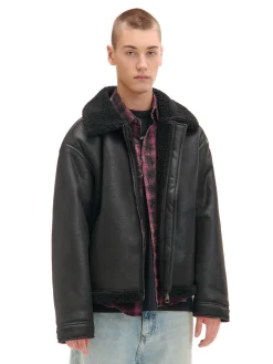 Cropp Kurtki Zimowe|Kurtki, Płaszcze*Czarna kurtka sherpa z imitacji skóry