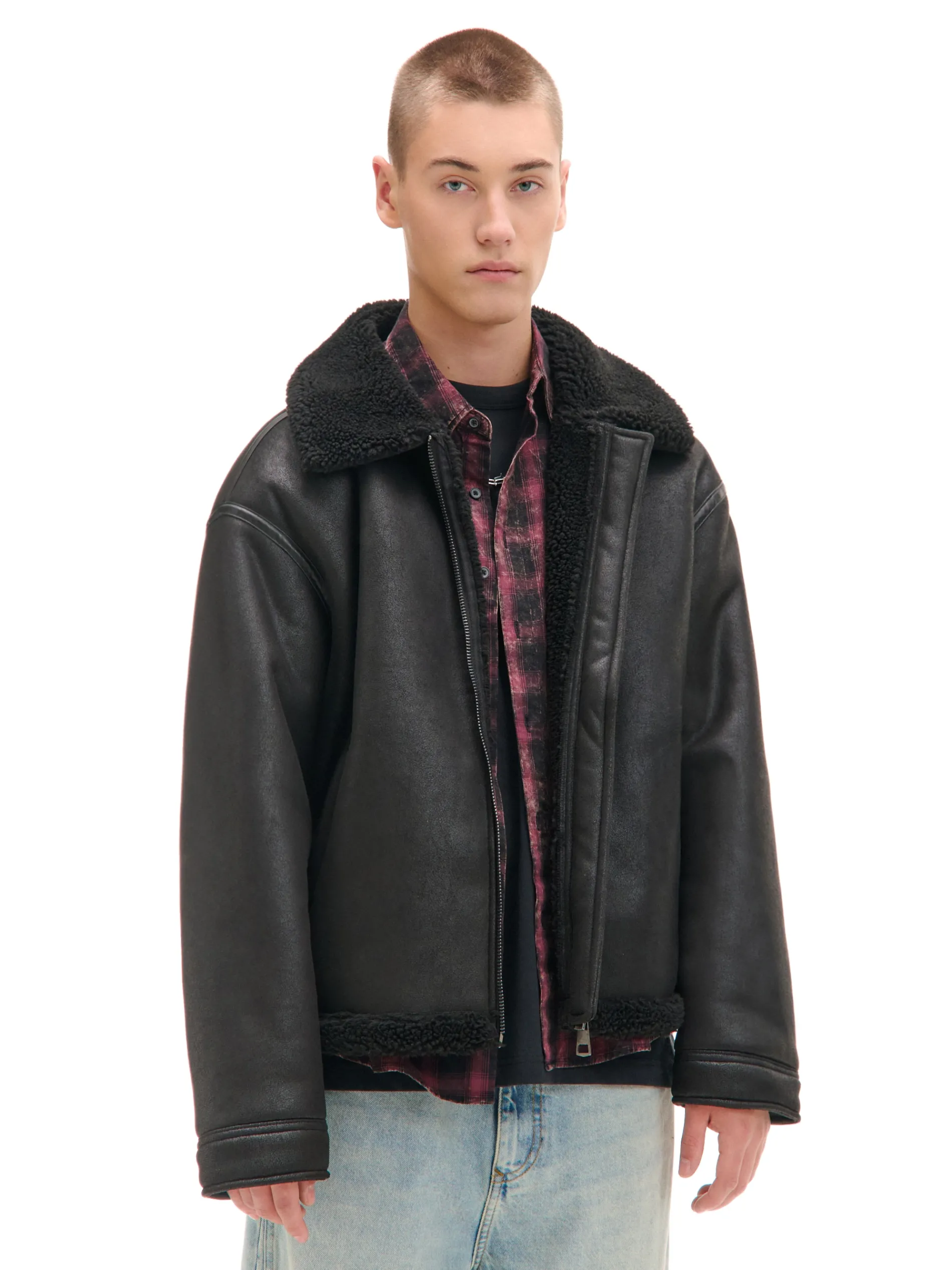 Cropp Kurtki Zimowe|Kurtki, Płaszcze*Czarna kurtka sherpa z imitacji skóry