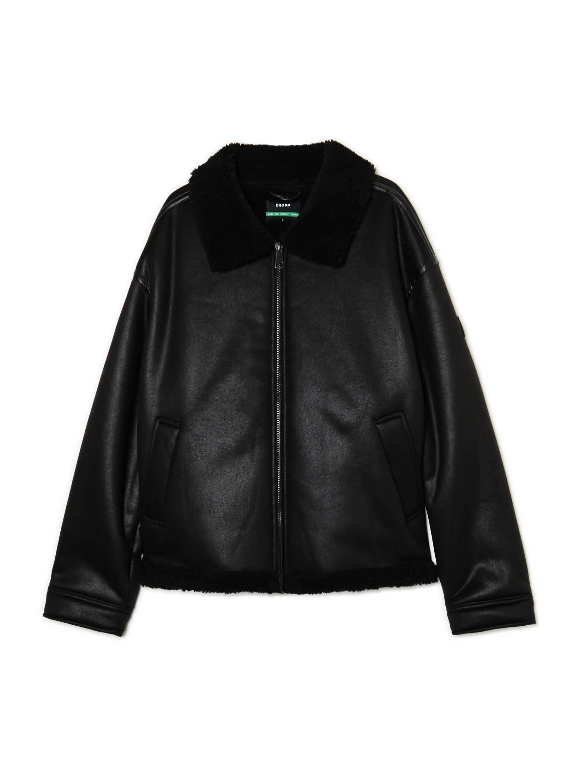 Cropp Kurtki Zimowe|Kurtki, Płaszcze*Czarna kurtka sherpa z imitacji skóry