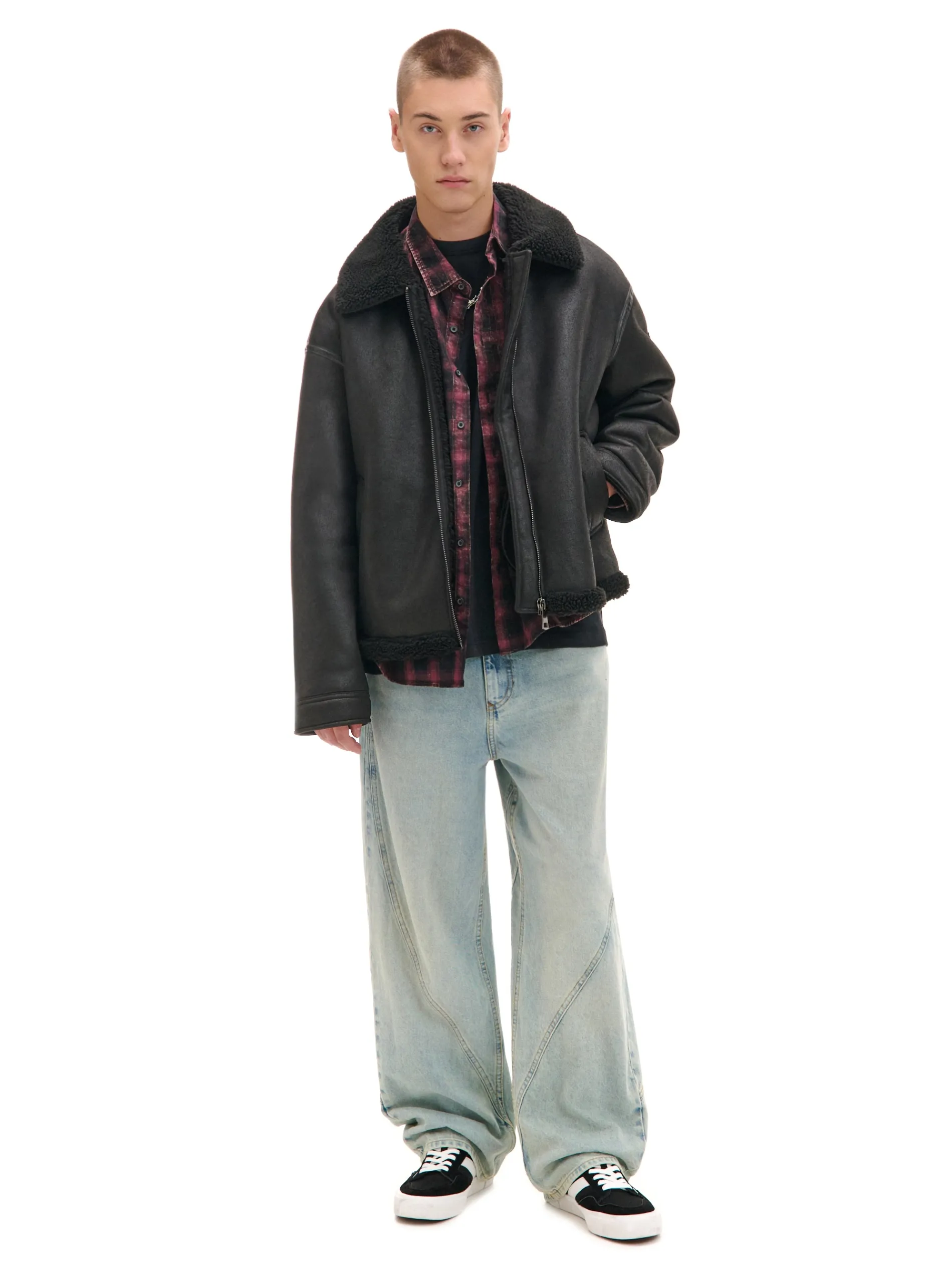 Cropp Kurtki Zimowe|Kurtki, Płaszcze*Czarna kurtka sherpa z imitacji skóry