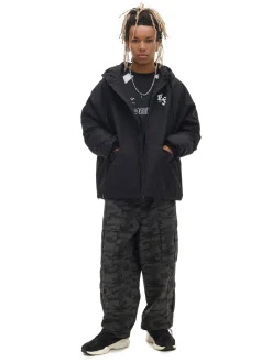 Cropp Kurtki, Płaszcze*Czarna kurtka z kapturem i nadrukiem