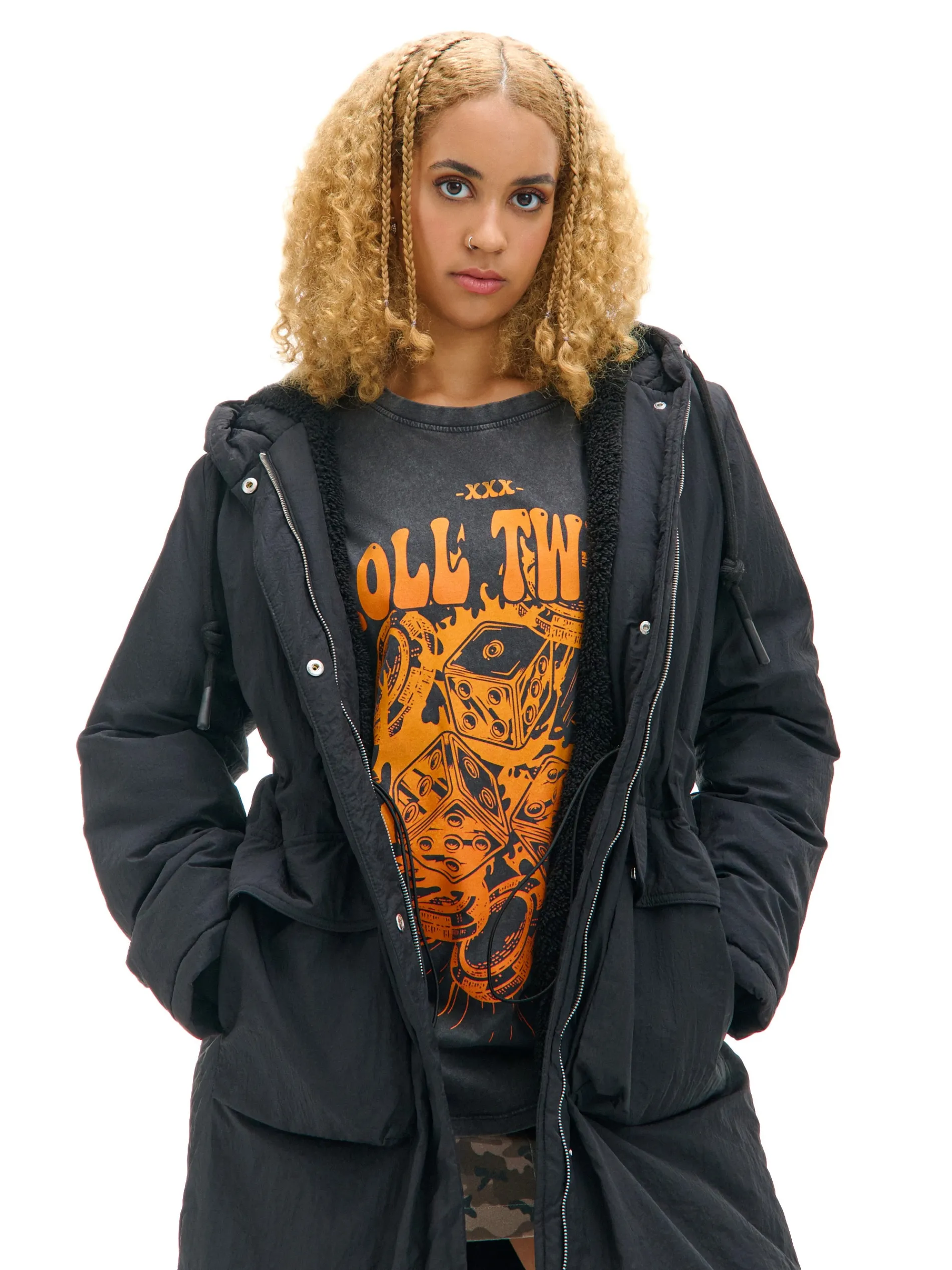 Cropp Kurtki, Płaszcze|Kożuszki, Futerka*Czarna parka z kapturem