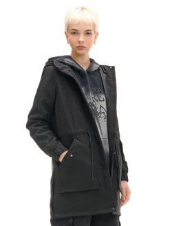 Cropp Kurtki, Płaszcze*Czarna parka z kapturem