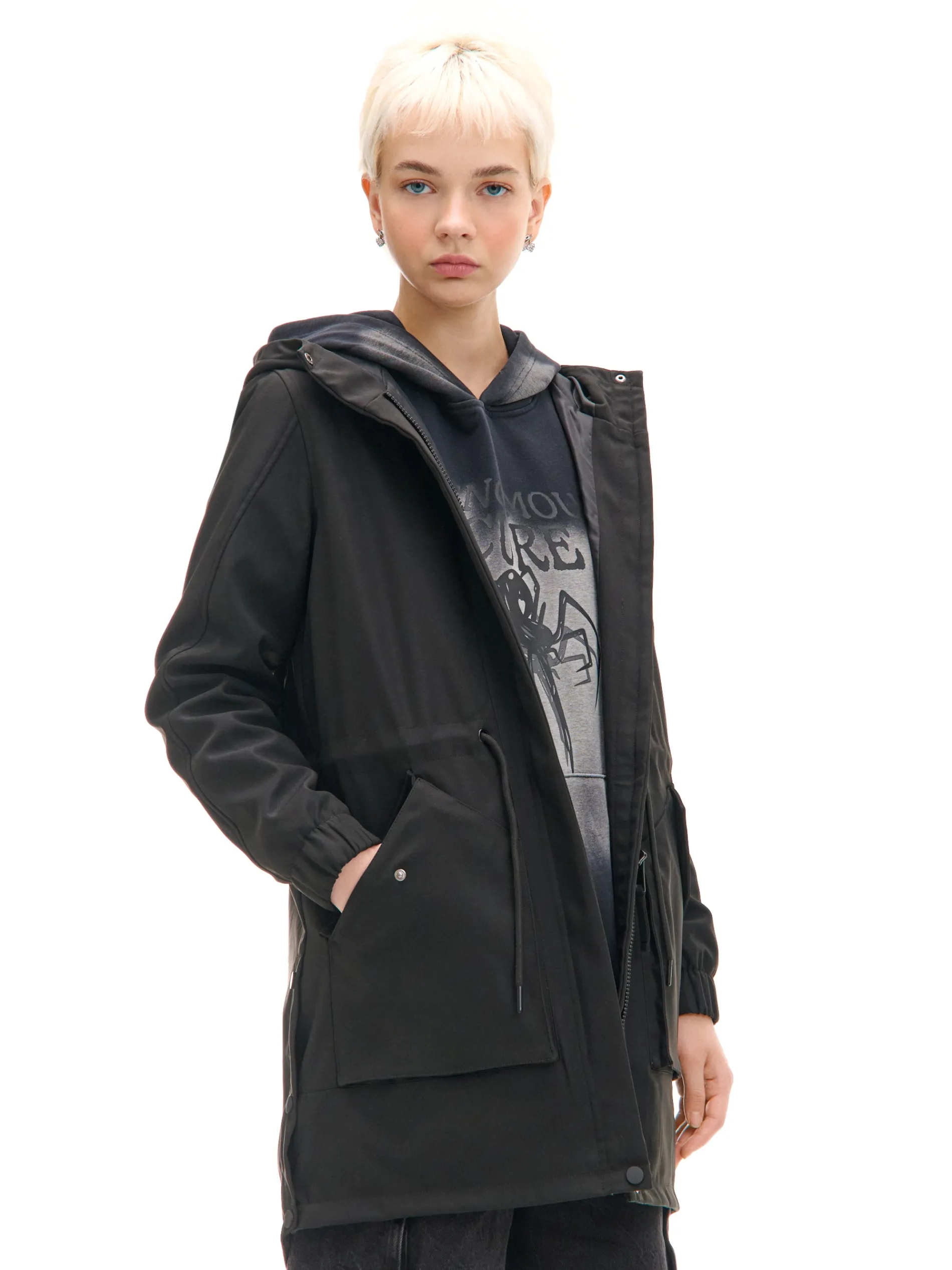 Cropp Kurtki, Płaszcze*Czarna parka z kapturem