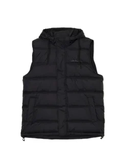 Cropp Kurtki, Płaszcze*Czarna pikowana kamizelka z kapturem