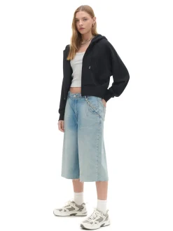 Cropp Bluzy*Czarna rozpinana bluza kapturem