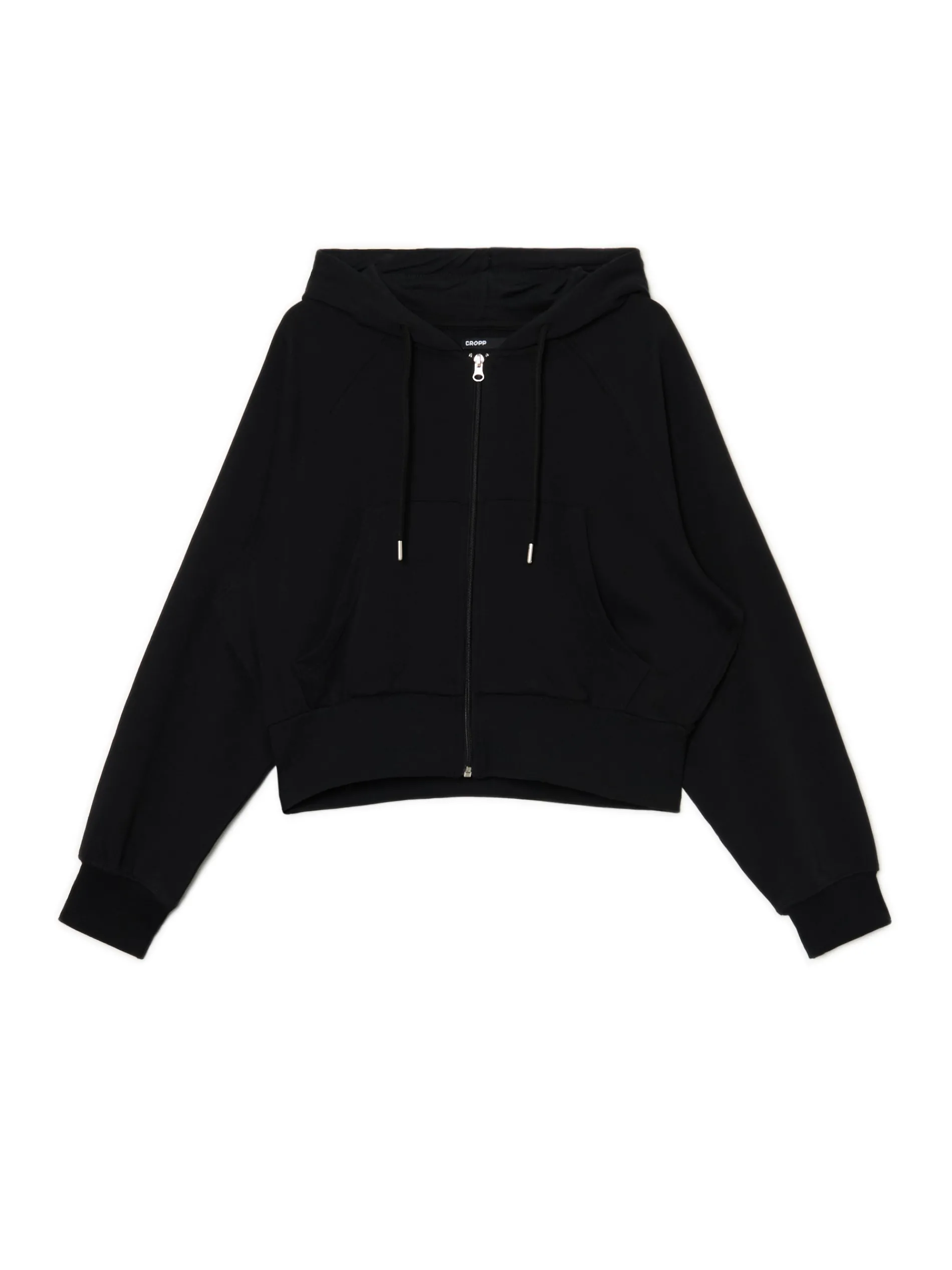 Cropp Bluzy*Czarna rozpinana bluza kapturem