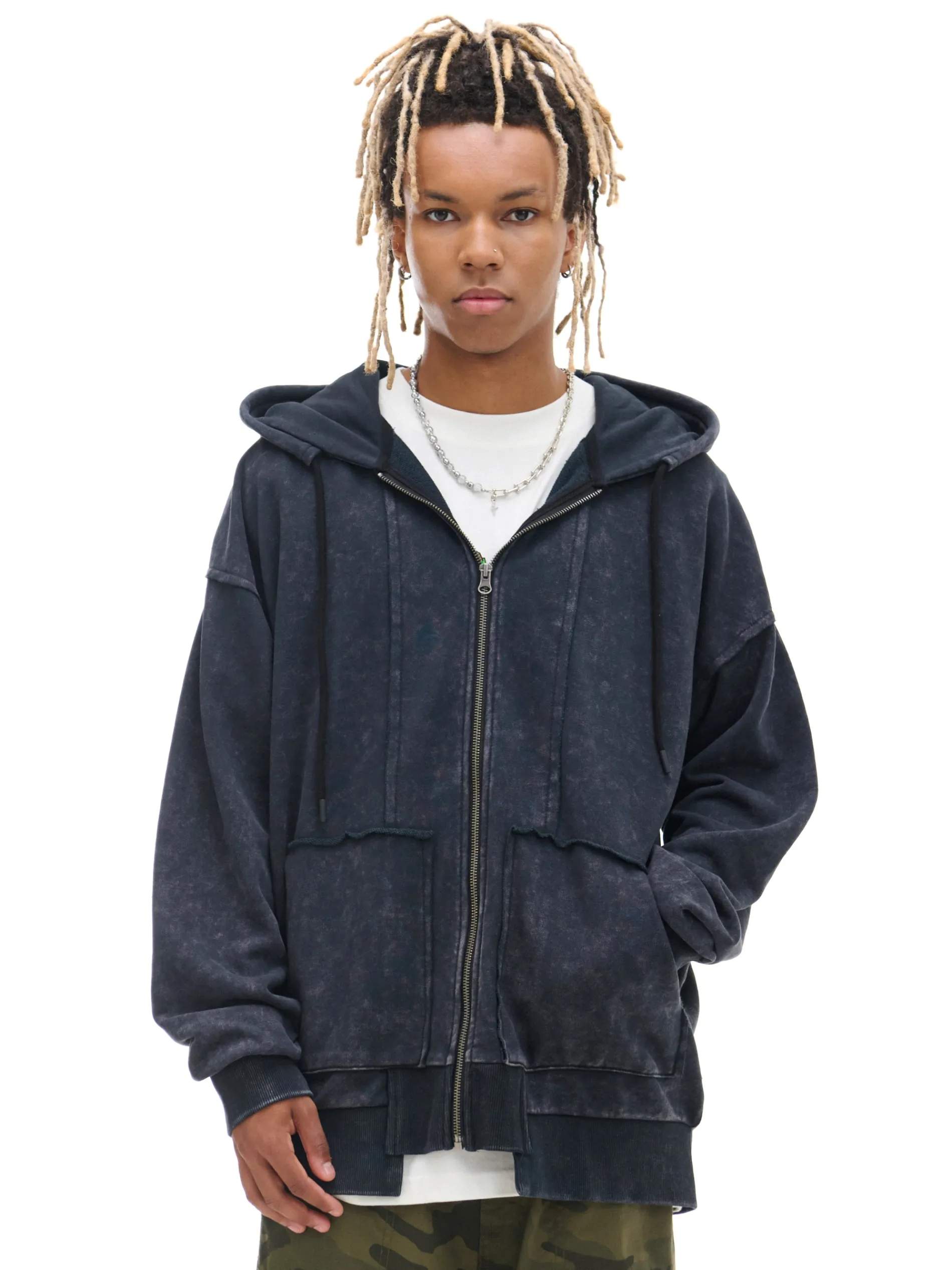 Cropp Bluzy*Czarna rozpinana bluza z kapturem