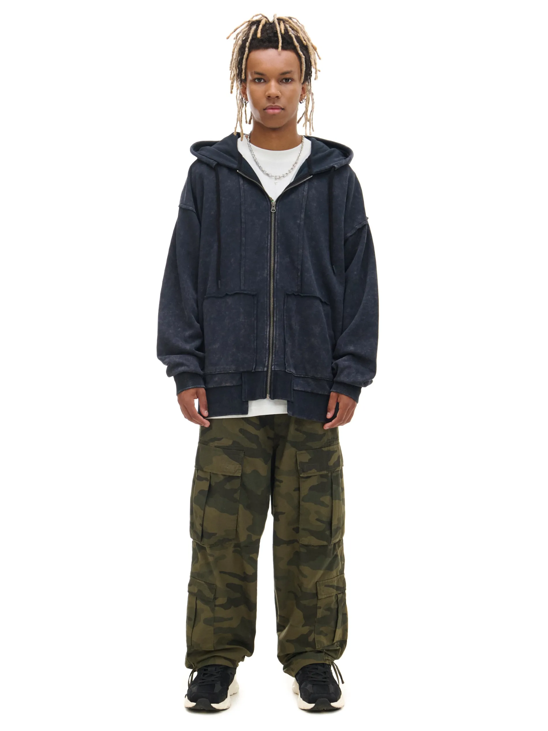 Cropp Bluzy*Czarna rozpinana bluza z kapturem