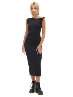 Cropp Sukienki, Kombinezony*Czarna sukienka maxi z marszczeniem