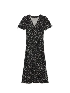Cropp Sukienki, Kombinezony*Czarna sukienka midi w kwiaty