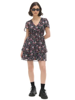 Cropp Sukienki, Kombinezony*Czarna sukienka mini w kwiaty