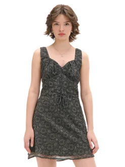 Cropp Sukienki, Kombinezony*Czarna sukienka mini w kwiaty