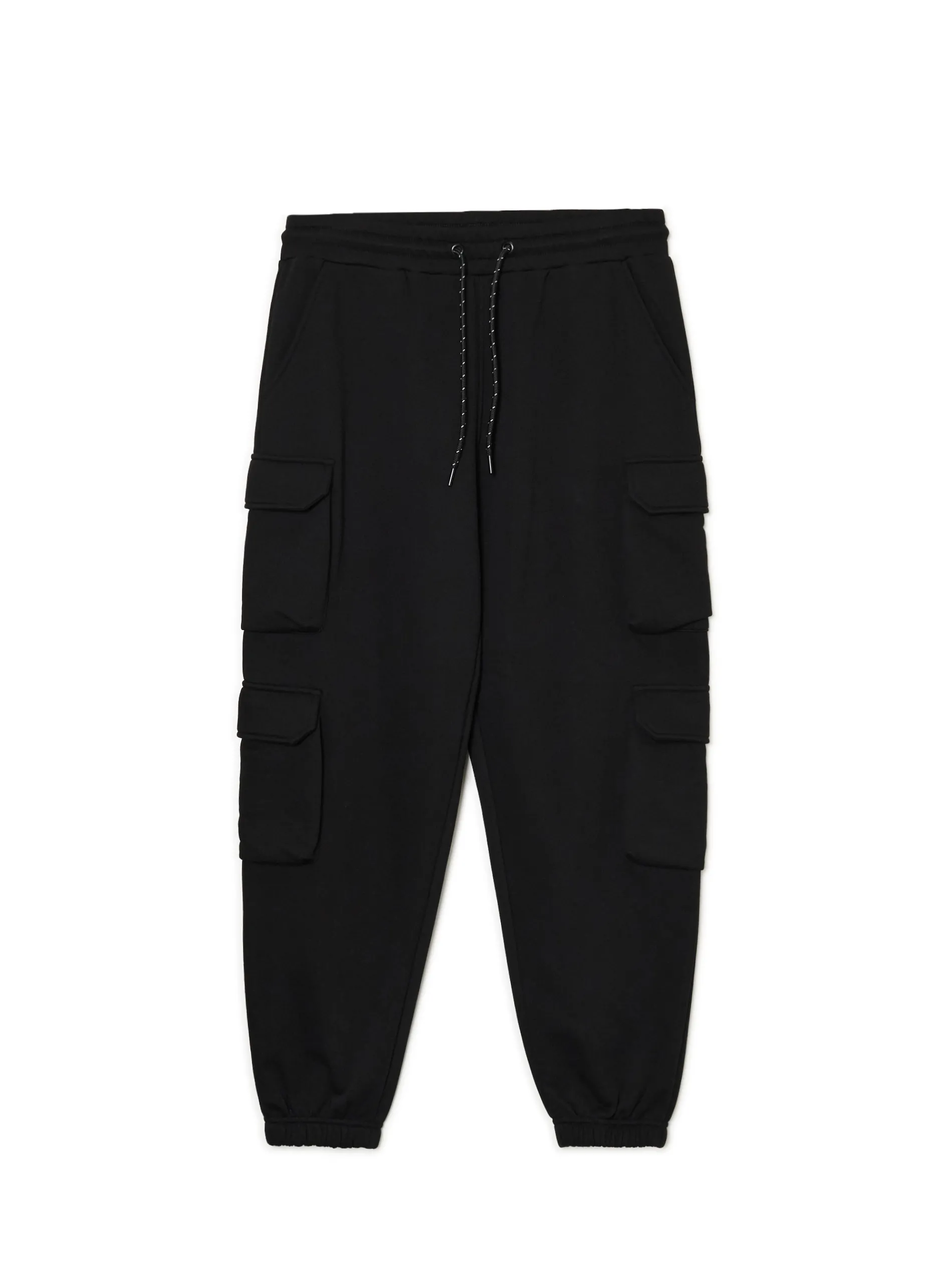 Cropp Spodnie*Czarne dresowe joggery z kieszeniami cargo