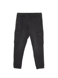 Cropp Jeansy*Czarne jeansowe joggery cargo