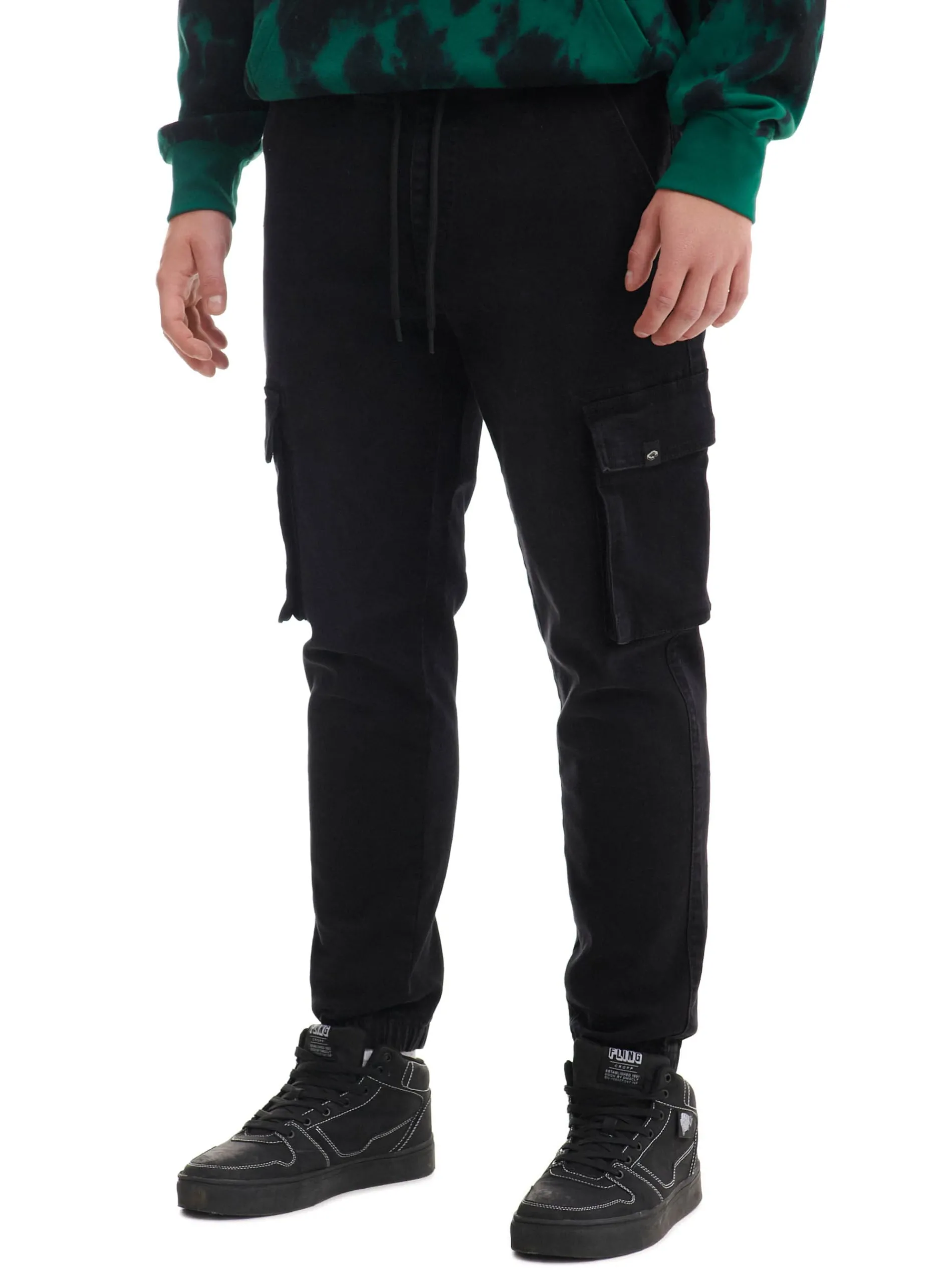 Cropp Jeansy*Czarne jeansowe joggery cargo